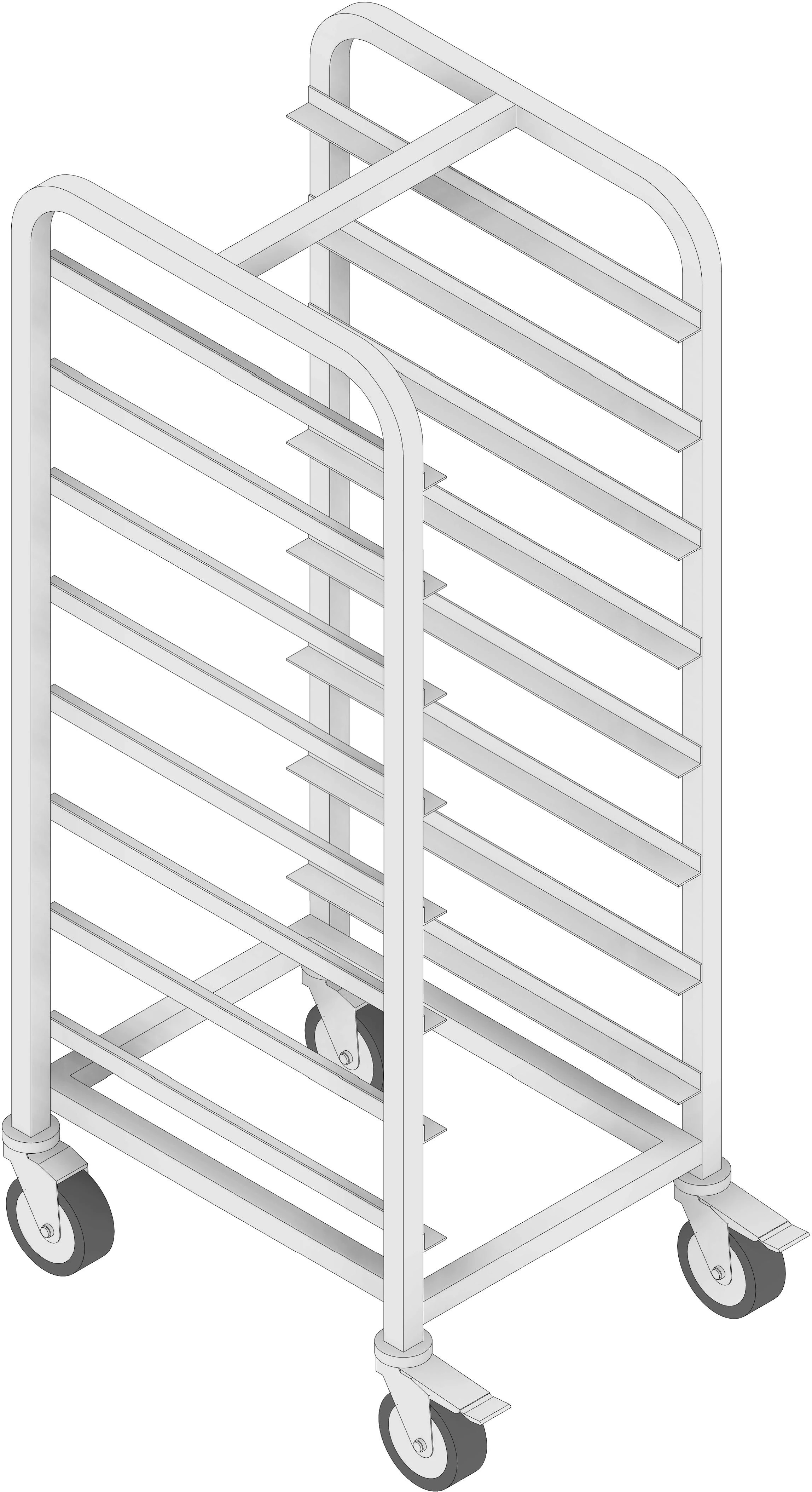 Bakkevogn, enkelt, lige, lav, rustfrit stål 495 x 345 mm