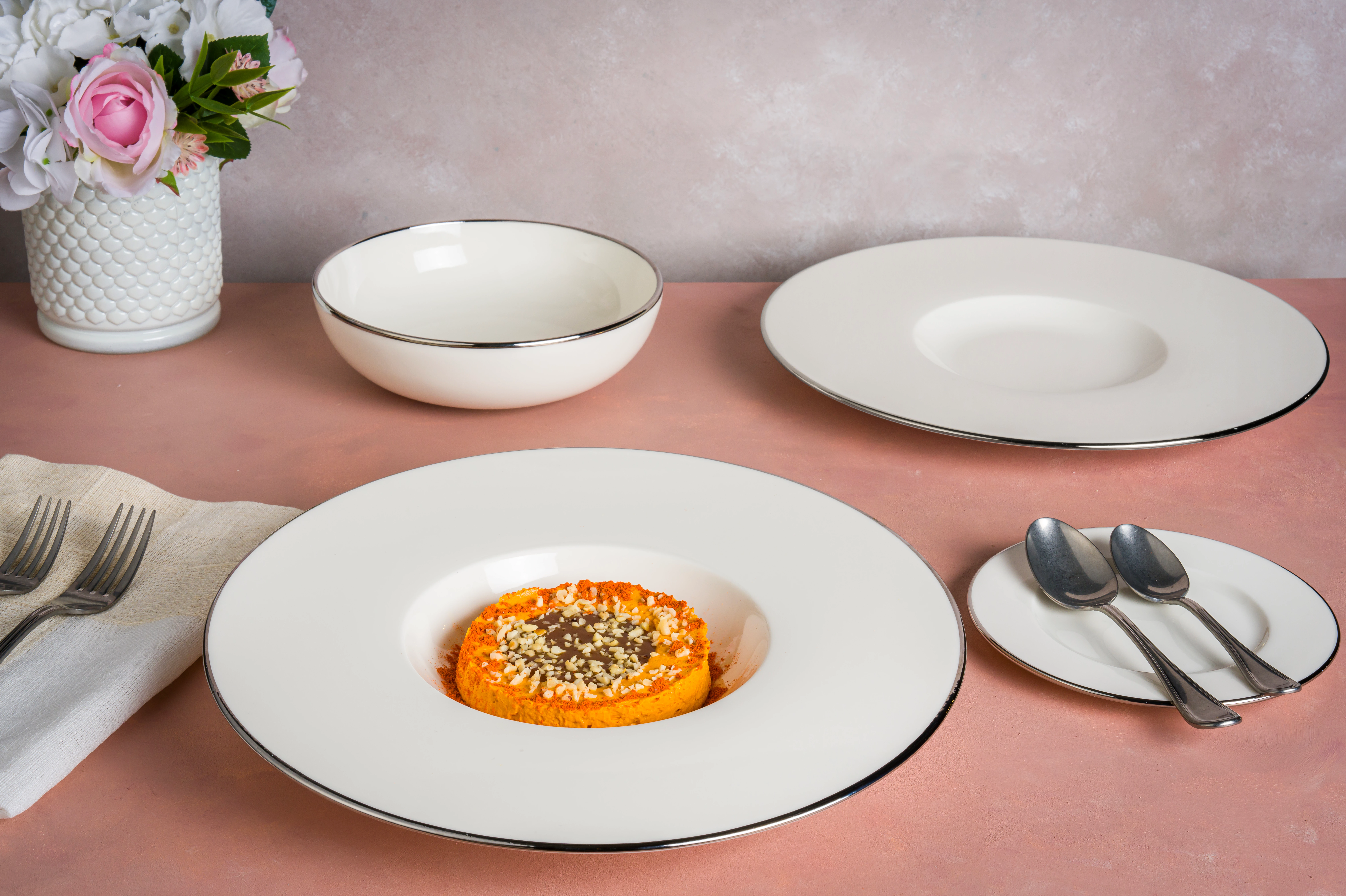 Bonna Silver Line dyb gourmettallerken med sølvkant, ø30 cm