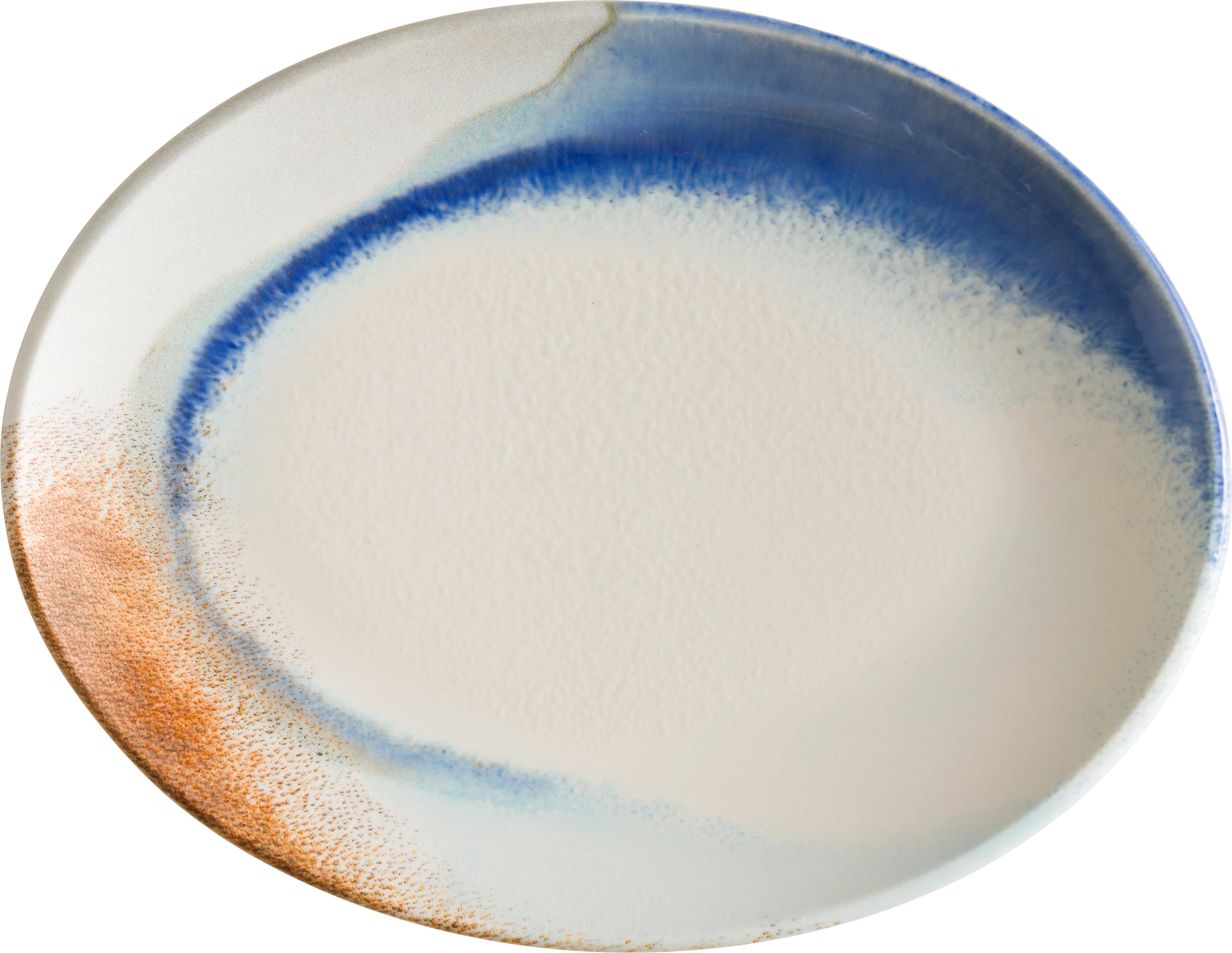 Bonna Kymen oval tallerken uden fane, hvid/blå/brun, 25 x 19,2 cm