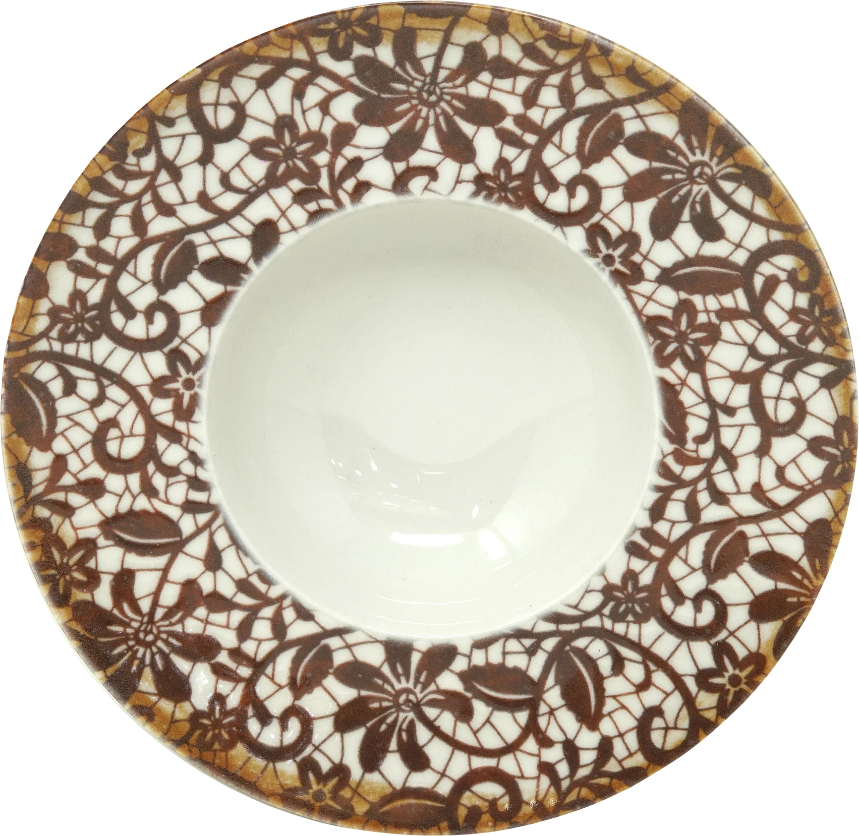 Saturnia Dreamer dyb tallerken, 27,5 cm, med bred fane, bordeaux blomster