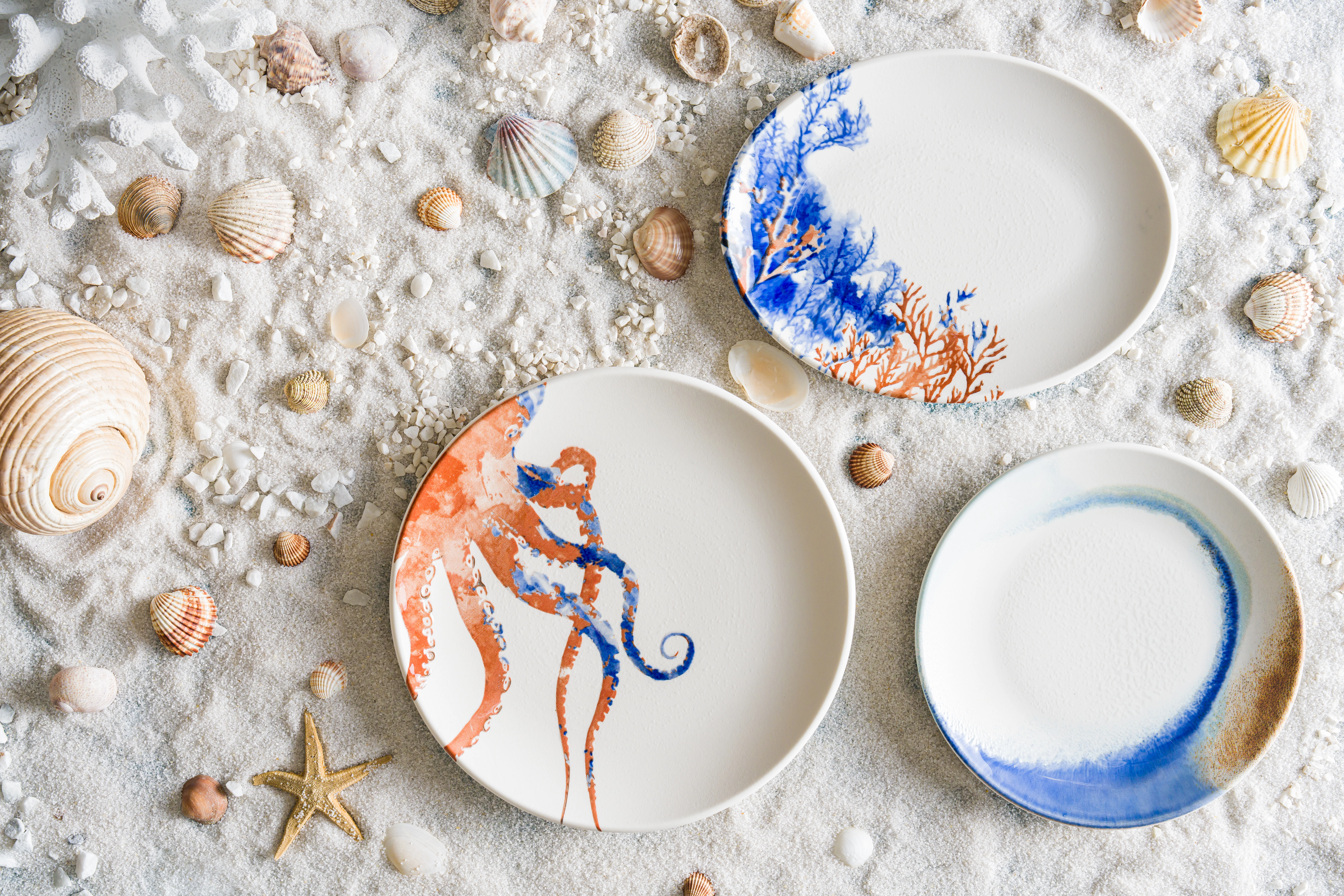 Bonna Kymen tallerken uden fane, hvid/blå/brun, ø21 cm