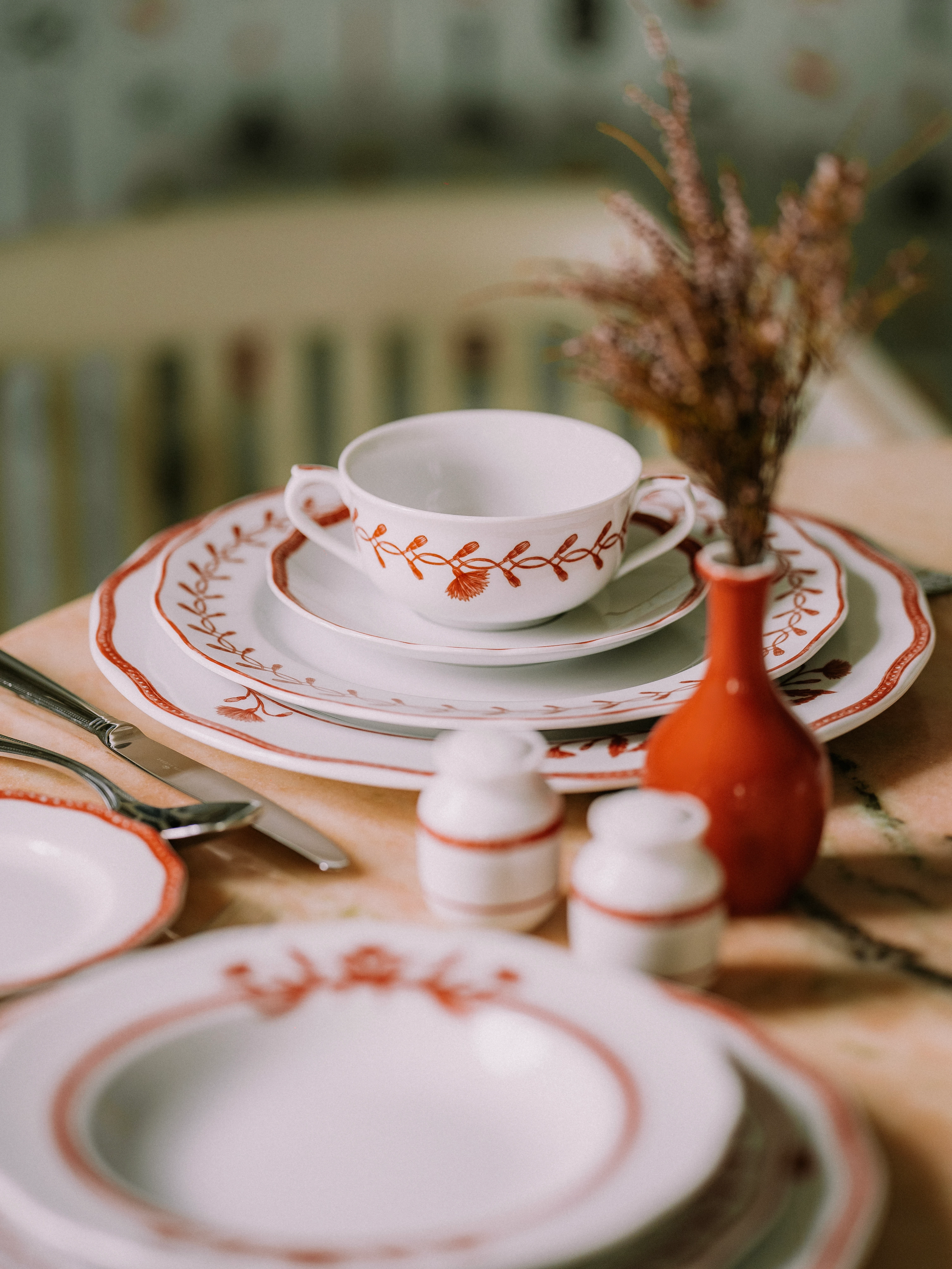 Vista Alegre Jane dyb tallerken, ø23,4 cm, hvid/rød