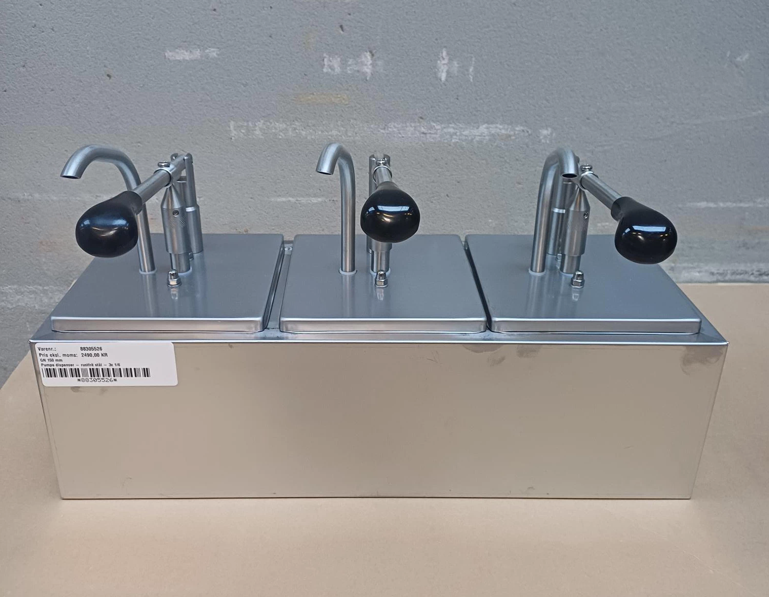 Pumpe dispenser - rustfrit stål - 3x 1/6 GN 150 mm