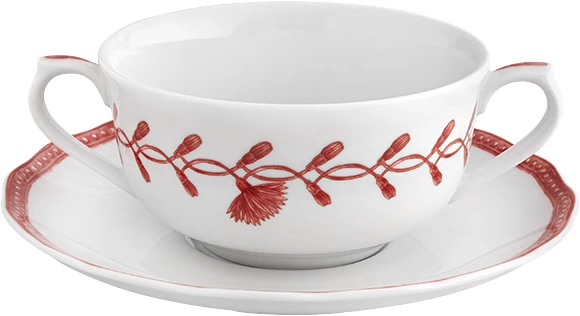 Vista Alegre Jane kop, bouillon m/ører, 32cl, m/underkop, hvid/rød