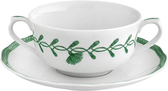 Vista Alegre Jane kop, bouillon m/ører, 32 cl, m/underkop, hvid/grøn