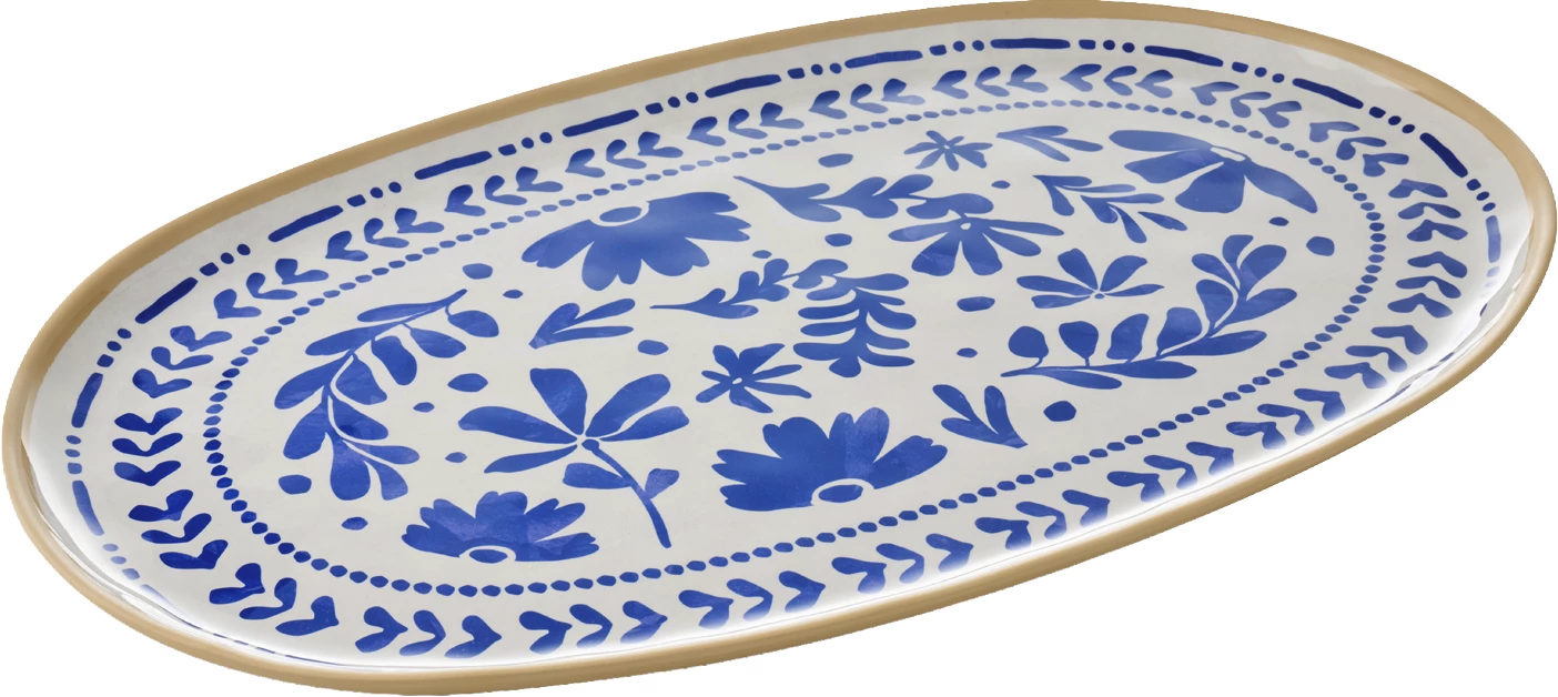 APS Floryn oval fad, melamin, hvid/blå/beige, GN 1/1