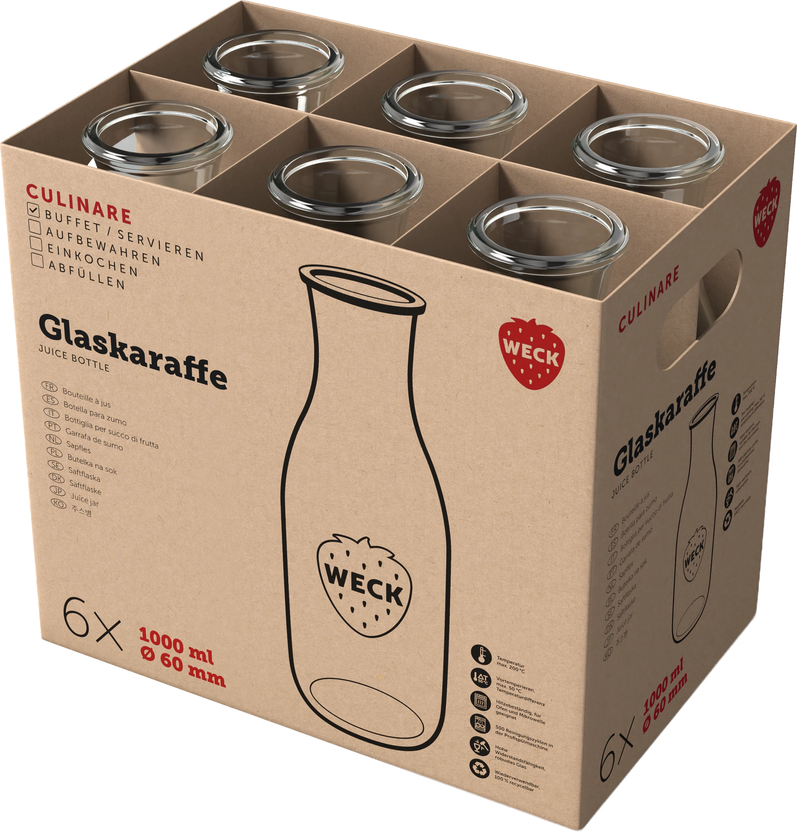 Weck patentflaske uden låg, 1 ltr., ø6 cm