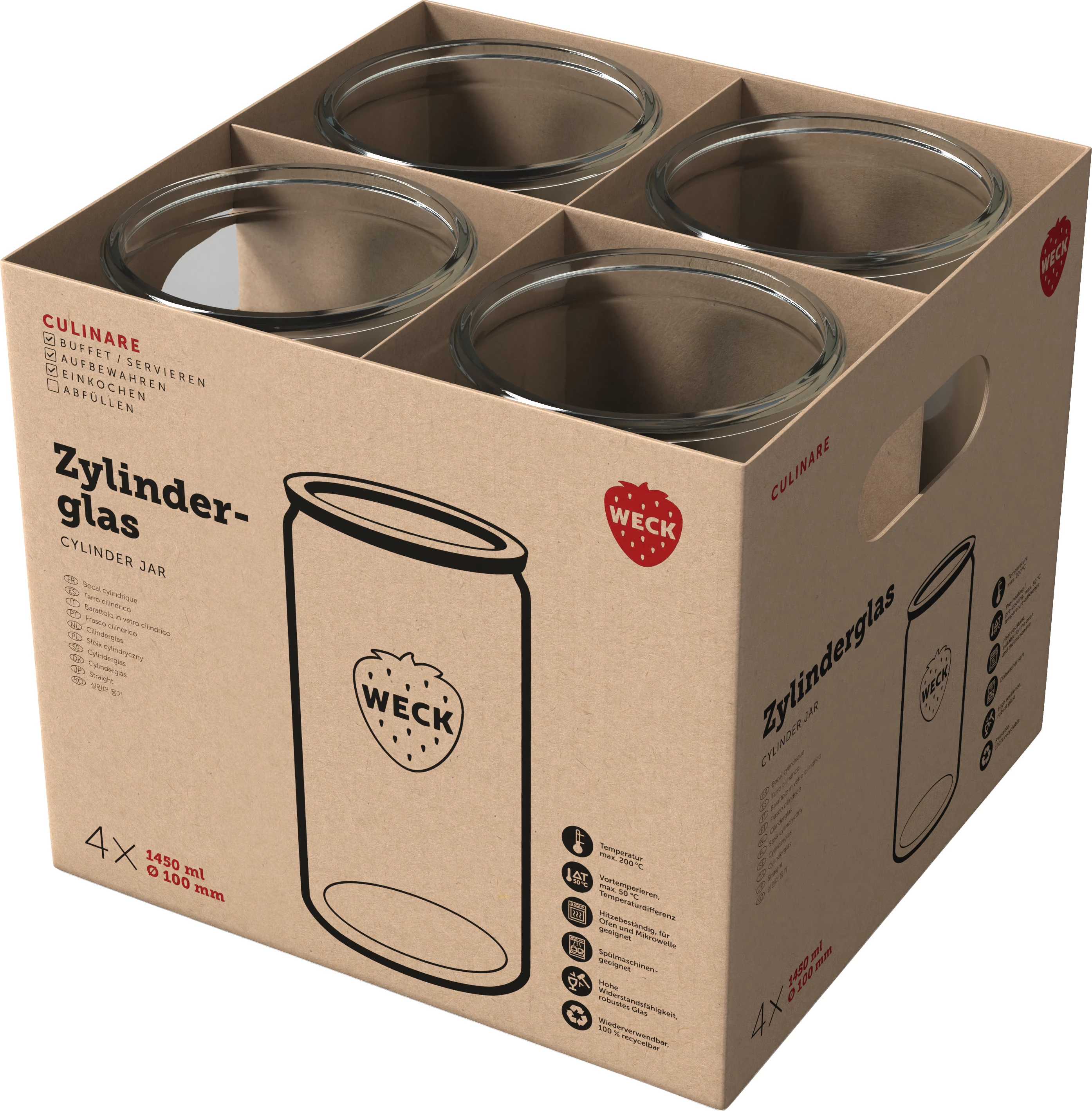 Weck patentglas uden låg, 154 cl, ø10cm x H21 cm