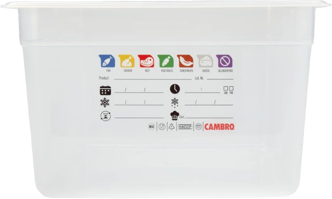 Cambro SafeTrak kantine, klar polypropylen, 25,6 ltr., 1/1 GN, H20 cm