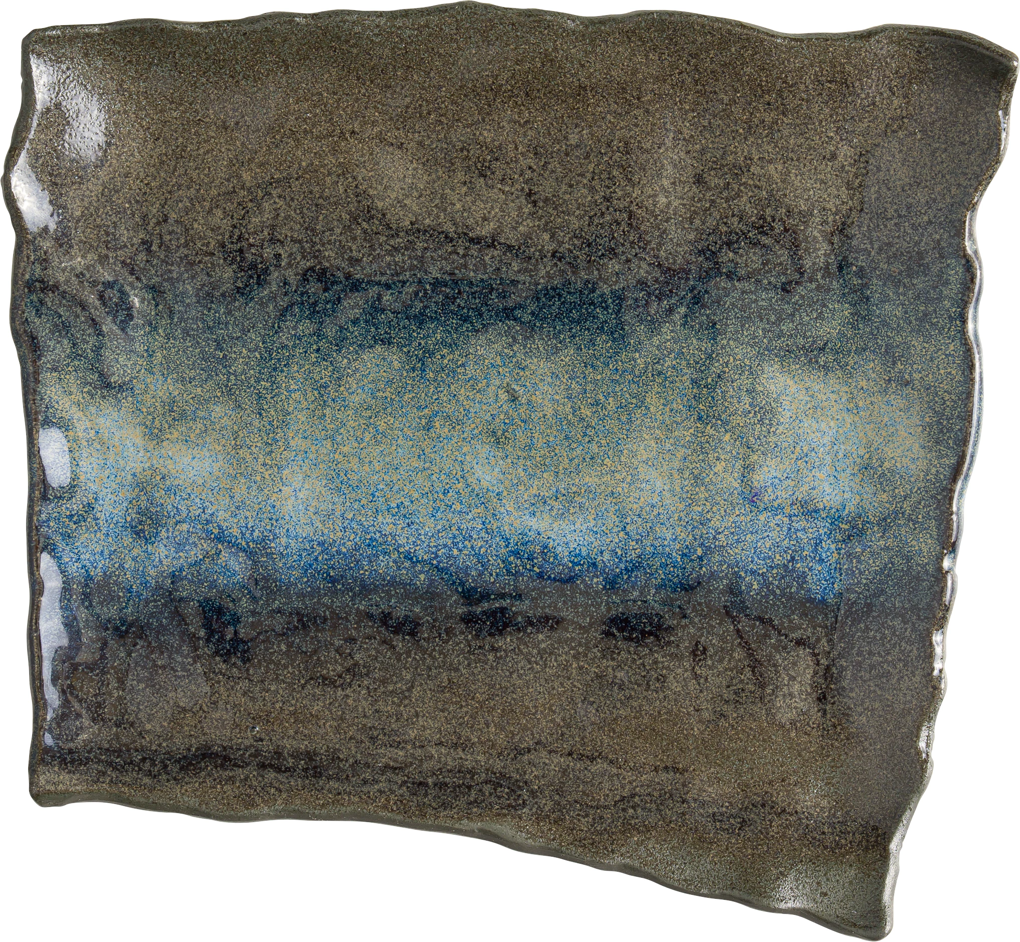 Bonna Fuji Ocean flad tallerken, kvadratisk, organisk blå, 21 x 19 cm