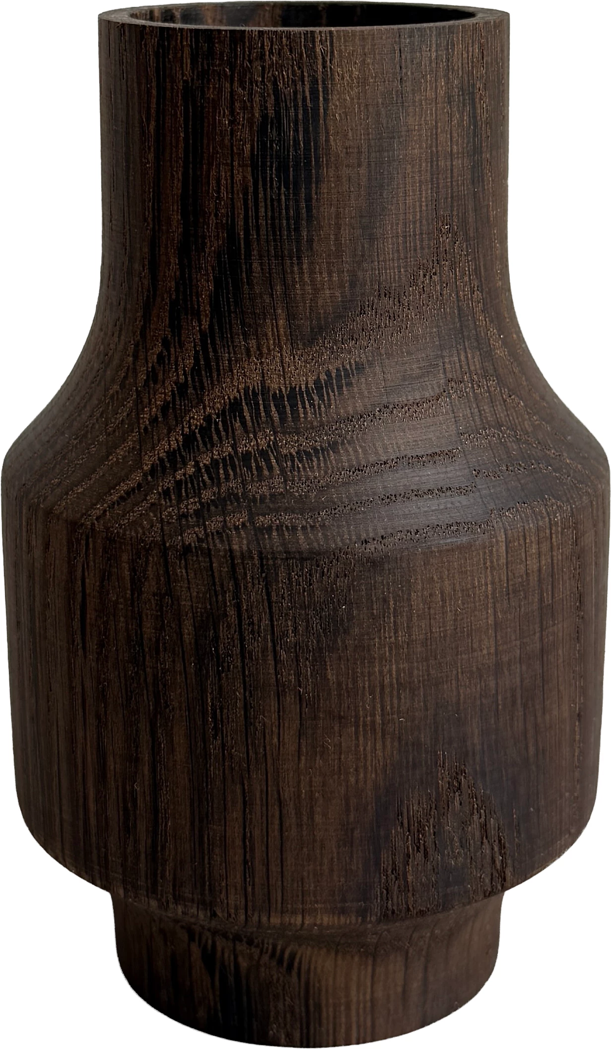 Zevi vase, røget olieret eg, ø5,5 cm, H11 cm med fod