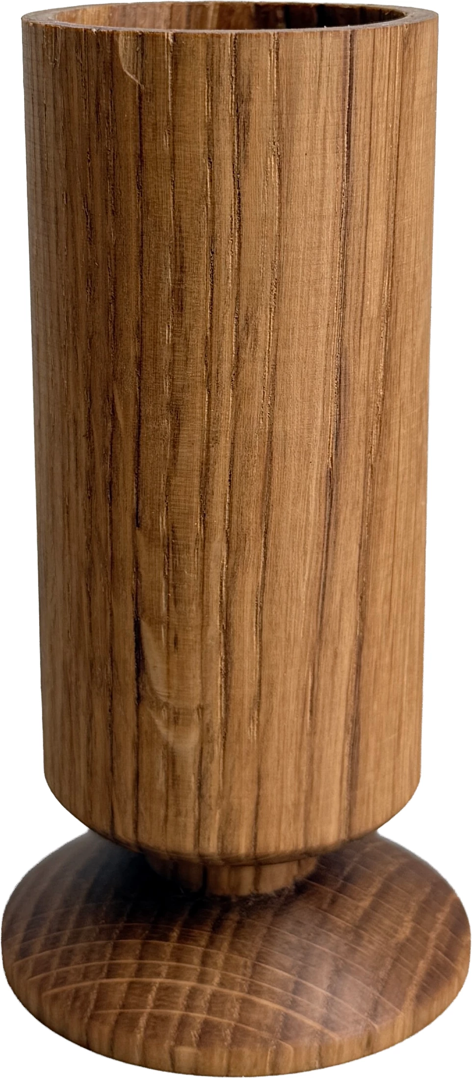Zevi vase, røget olieret eg, ø7 cm, H11 cm med fod