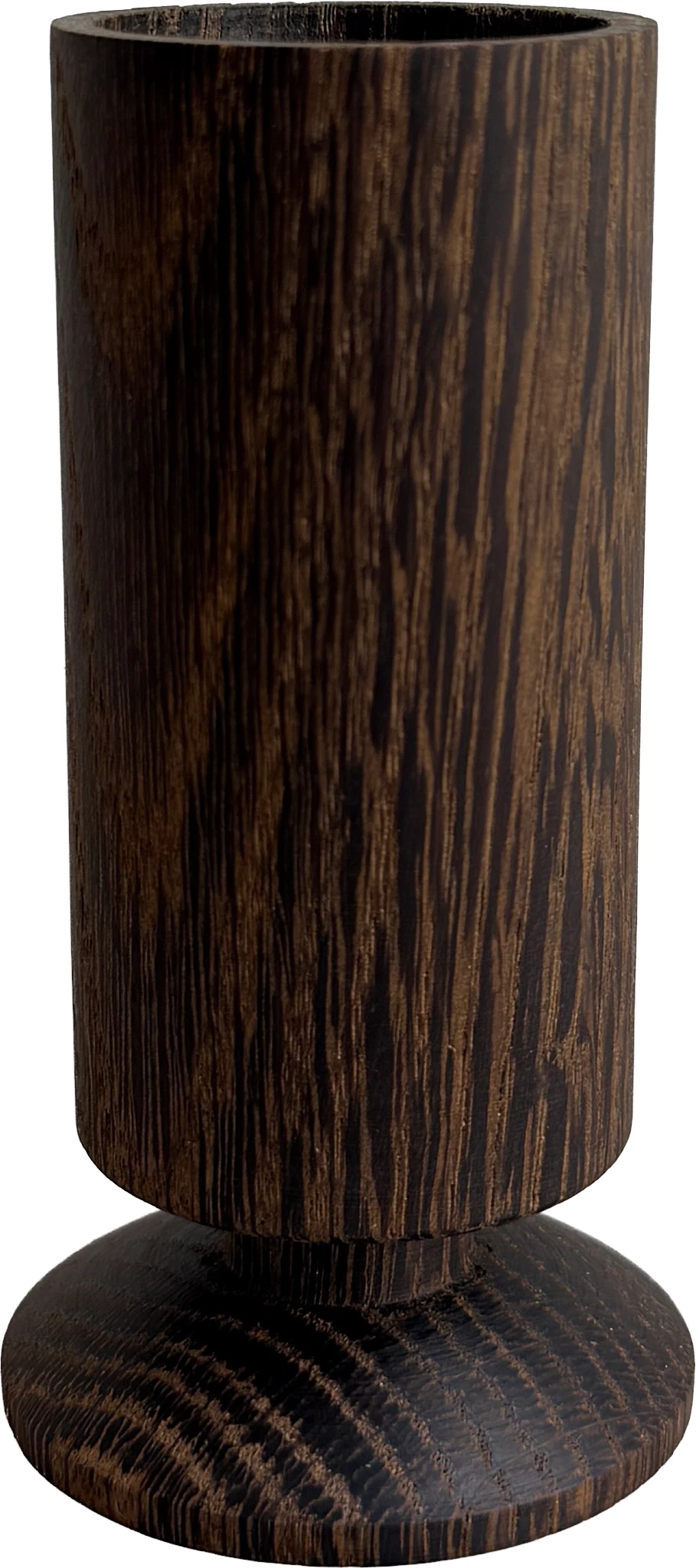 Zevi vase, røget olieret eg, ø7 cm, H11 cm, med fod