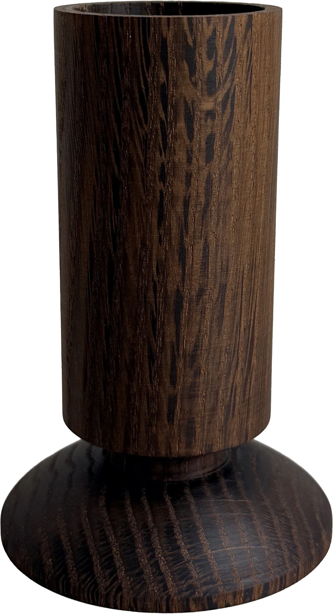 Zevi vase, røget olieret eg, ø5,5 cm, H11 cm, med fod