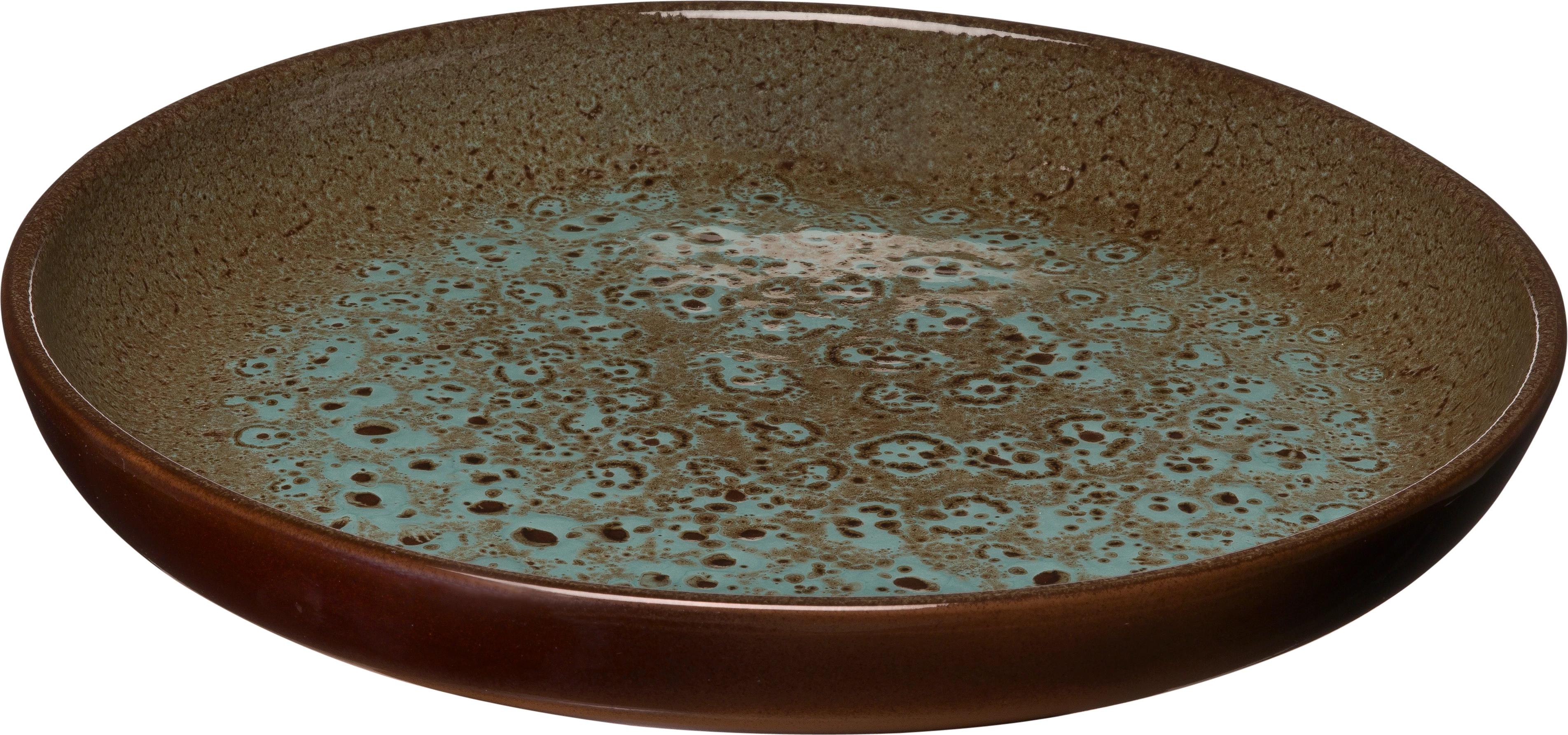 Graupera tallerken med høj kant, grøn/brun, ø27 cm