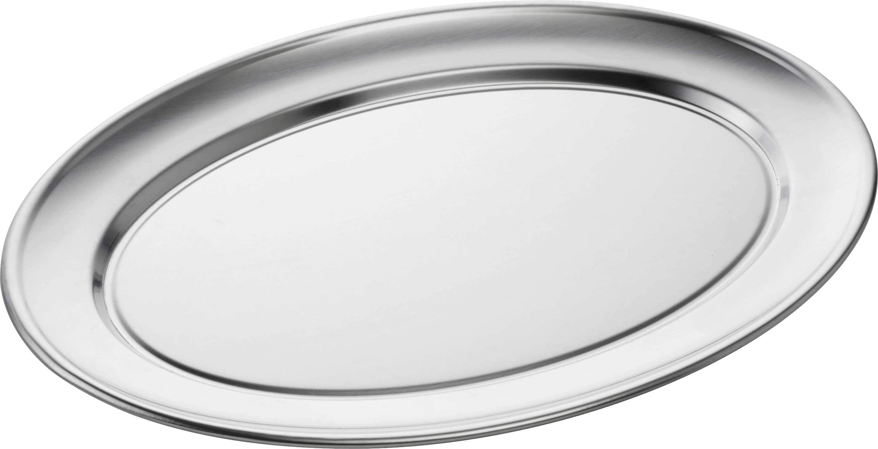 Steel-function fad, ovalt, blank, 45 x 32 cm