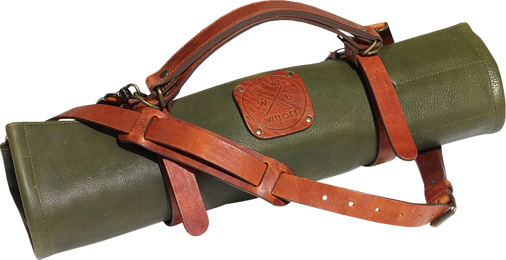 Knivtaske til 5 knive, læder, oliven