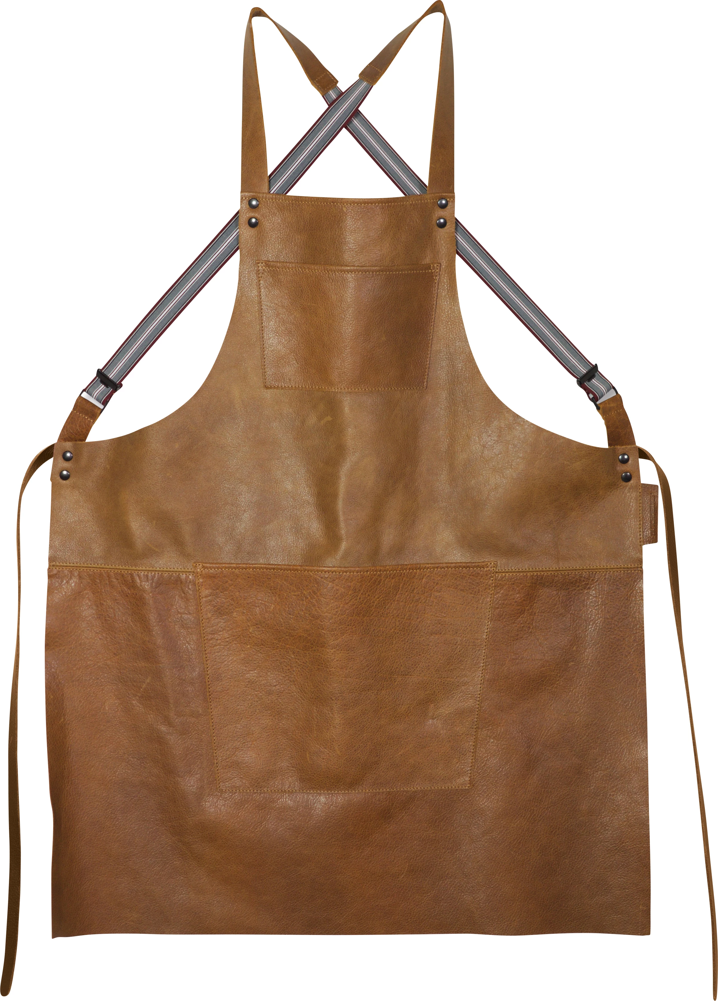 DutchDeluxes forklæde med seler, læder, camel, 63 x 78 cm