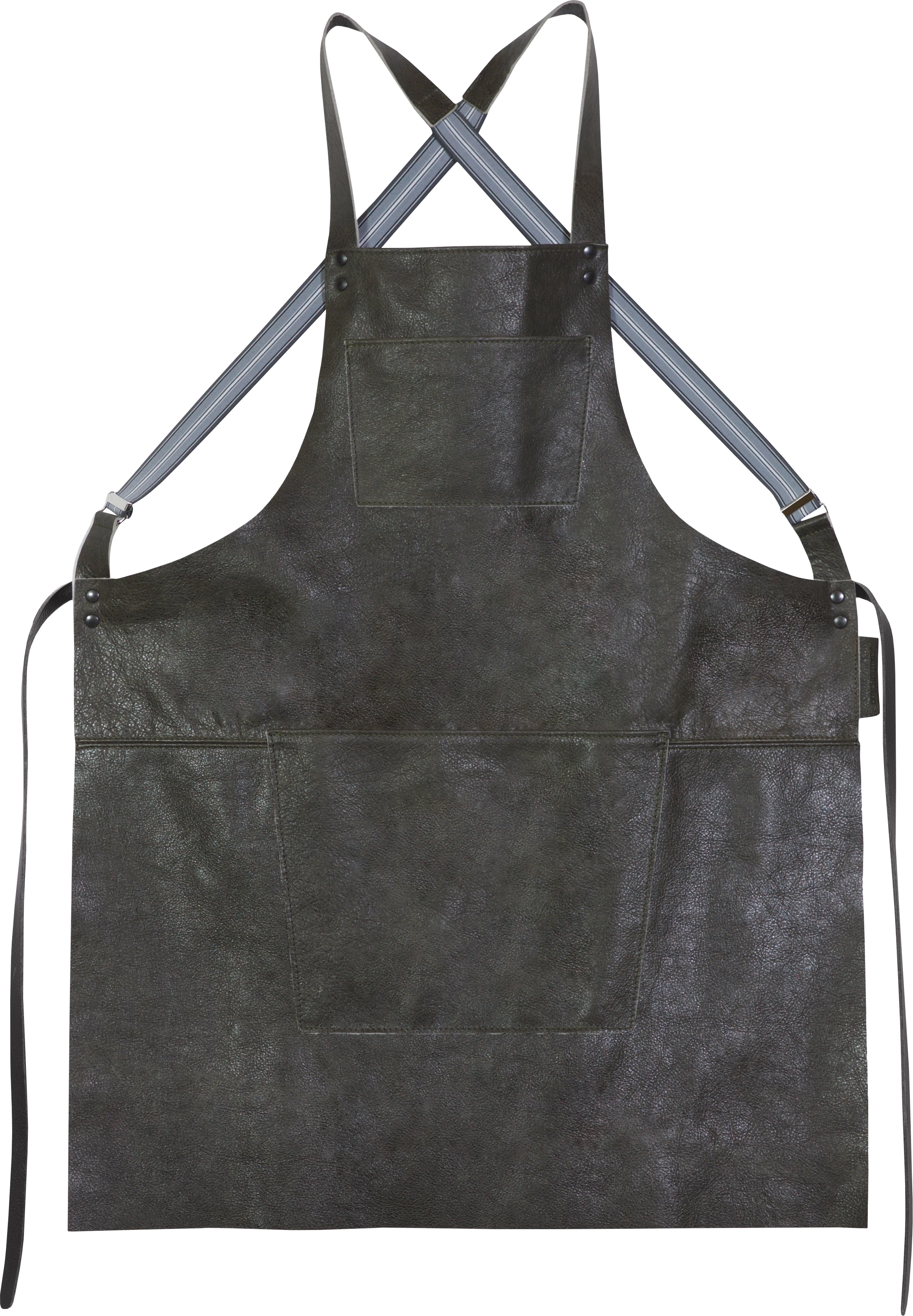 DutchDeluxes forklæde med seler, læder, grå, 63 x 78 cm