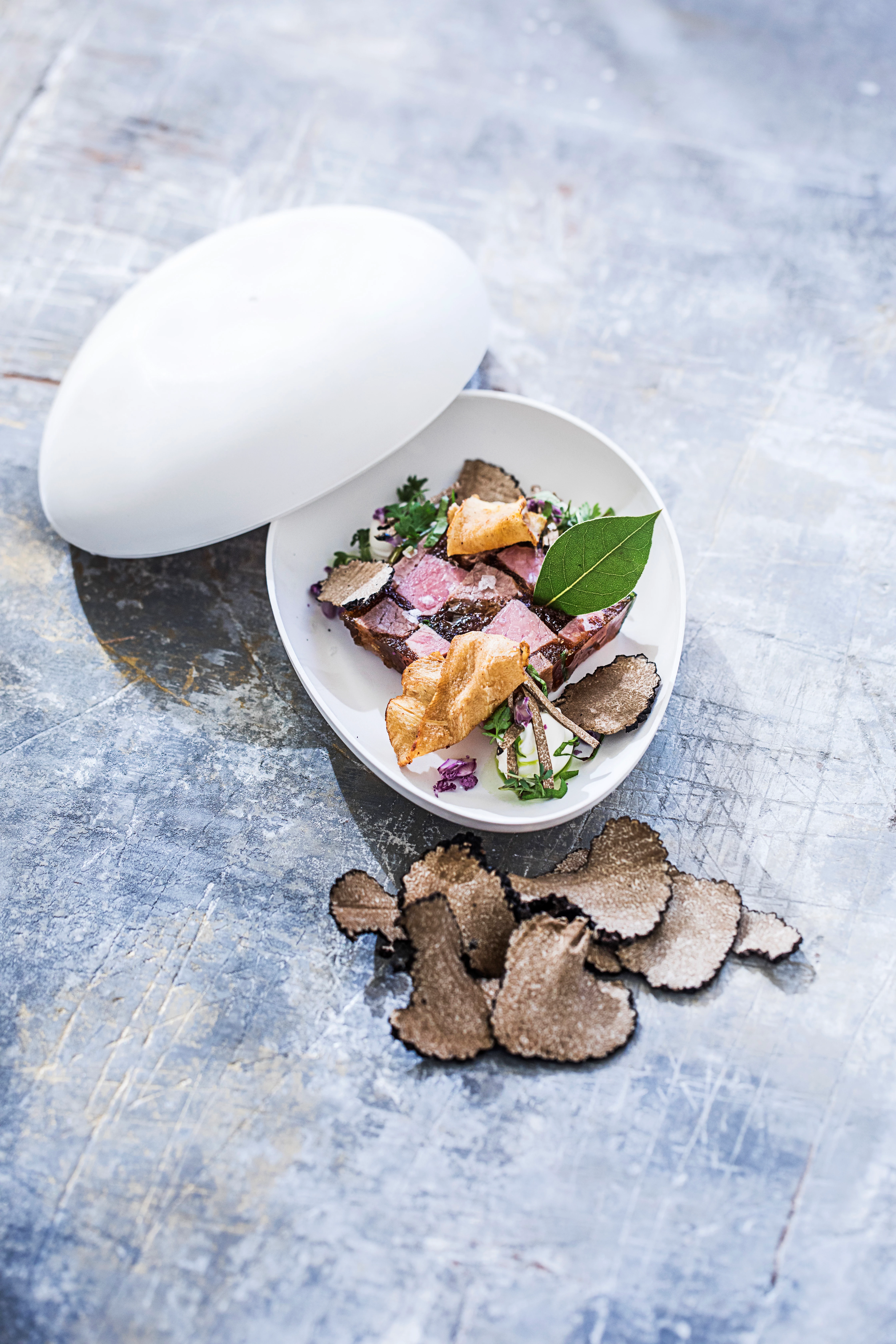 SP1S Mini Dishes sten med låg, hvid, 16 x 11 x 5,4 cm